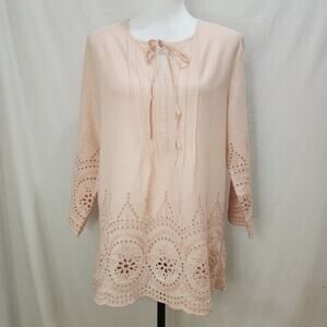 Rose & Rhyme Boho Floral Romantic Eyelet Peasant Tunic, Small